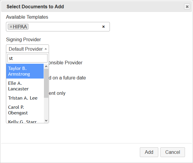 Selecting the Signing Provider Screenshot